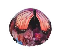 Butterflies and Flowers Women's shower cap, waterproof, reusable, with washable elastic cord, suitable for long hair and braids, ideal for showering.