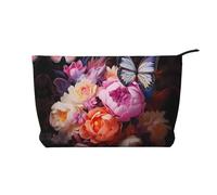 Butterflies and Fresh Bush Women's corduroy cosmetic bag, portable zipper hand-held wallet, suitable for travel and daily storage of cosmetics,