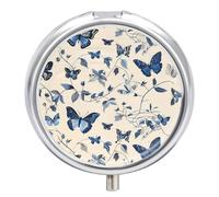 Butterflies and Moths Pill Box - 3 Compartment Travel Pill Organizer with Small Mirror, Portable Pillcase for Pocket & Purse, Cute Round Medicine Case, Weekly Medicine Container