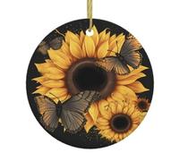 Butterflies And Sunflowers Christmas Ceramic Circular Pendant Is An Excellent Addition To Your Holiday Decoration