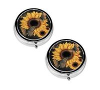 Butterflies and Sunflowers Print Pill Box 3 Compartment Medicine Pill Case,Portable for Pocket Or Purse Pill Organizer Decorative Metal Medicine Vitamin Organizer Unique Gift