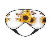 Butterflies and Sunflowers Print Sleep Mask Silk Eye Cover Soft Satin Blindfold Elastic Strap Night Eyeshade Travel Nap for Women Men