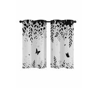 Butterflies Blackout Curtains for Bedroom Living Room, Spring Black Butterfly Falling Leaf Plant Silhouette 39 In Long Thermal Insulated Room Darkening Drapes Grommet Window Treatments, 27.5 x 39 In