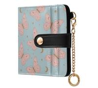Butterflies Blue Moons Print Small Women Wallet RFID Blocking Bifold PU Leather Compact Card Holder with Coin Pocket Zipper Purse for Women Girls Ladies