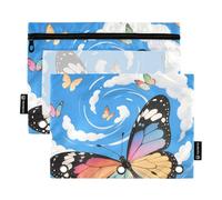 Butterflies Blue Skies White Clouds School Binder with Clear Window Binder Pencil case with Zipper Reinforced Grommets 3 Ringing for Classroom School Office Supplies Multicolored 2 PCS