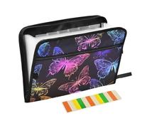 Butterflies Bright Rainbow Colors Black Background Filing Wallet 13 Pockets A4 Letter Size with Zipper Closure for Document Storage File Pocket Folders carpetas de