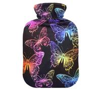 Butterflies Bright Rainbow Colors Black Background hot Water Bottles with Soft Cover, 2L hot compresses for The Body for Hand Feet Warmer,Hand Feet Warmer,Bolsa para agua Caliente para Dolor