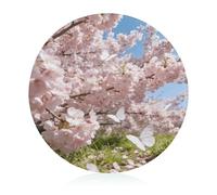 Butterflies Chase The Spring Light Tempered Glass Cutting Board Non Slip Heat Resistant Chopping Mat Round Glass Cutting Boards for Kitchen Heavy Duty Chopping Boards for Countertop Cheese Board