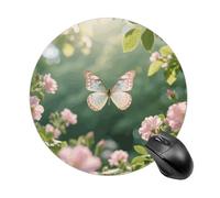 Butterflies Dancing Mouse Pad Round Mouse Mat Leather Non-Slip Rubber Base Mousepad Waterproof Computer Mouses Pad for Laptop Wireless Mouses Keyboard Home Office