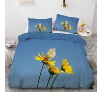 Butterflies Double Duvet Cover Flowers Bedding Set 3 Pieces - 110gsm Soft Brushed Microfiber Quilt Cover, Bed Set with 2 Pillowcases 50x75 cm, Zipper Closure -Kg2014