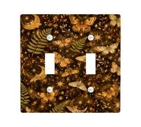 Butterflies Double Light Switch Cover Plate, Autumn Nature Moths Crescent Moons Autumn Brown Plastic Standard Size Toggle Light Switch Cover for New Apartment Home Bedroom Office Decor