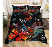 Butterflies Duvet Cover Dreamy Orange Butterfly Bedding Set Single Size Aesthetic Leaf Comforter Cover Natural Plant Quilt Cover For Kids Teens Girly Animal Rural Pastoral Style Bedroom Decor