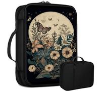 Butterflies Flower Full Moon Bible Bag Large Bible Case Cover for Women Men, Multi-Functional Church Bag Bible Protector with Handle Zippered Pocket Christian Gift Bible Study Supplies