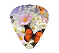 Butterflies Flowers 12 Pack Guitar Plectrums With Storage Case, 0.46/0.71/0.96mm, Including Thin, Medium Thick Guitar Plectrums For Electric Guitars Bass Ukulele