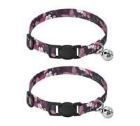 Butterflies Flowers Black Dog Collar with Bell 2 Pack Dog Collar Adjustable 10.6 to 17.1 Inches