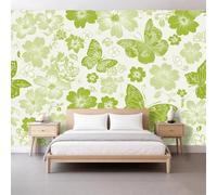 Butterflies Flowers Photo Wallpaper 200 x 140 cm Non-Woven Photo Wallpaper, Spring Plants Wall Mural for Living Room Tv Sofa Theme Mural Hotel Corridor Wall Posters