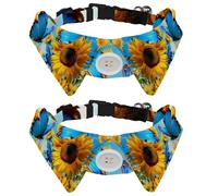 Butterflies Flying Blooming Sunflowers 2 PCS Puppy Collars, Lapel Style Paws Dog Collar with Bow Tie, Adjustable Pet Bowties for Small Medium Dogs Cats