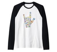 Butterflies I Love You Hand Sign Language ASL Awareness Art Raglan Baseball Tee