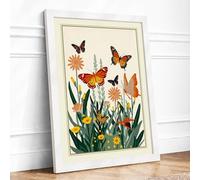 Butterflies in Bloom Botanical Framed Wall Art Print A1 (84.1×59.4cm) White, Wall Decor for Living Room, Bedroom, Office & Home, Ready to Hang, Art Gift
