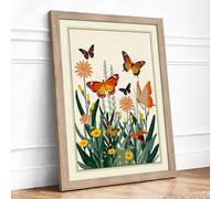 Butterflies in Bloom Botanical Framed Wall Art Print A2 (59.4×42cm) Oak, Wall Decor for Living Room, Bedroom, Office & Home, Ready to Hang, Art Gift
