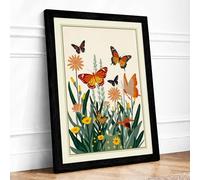 Butterflies in Bloom Botanical Framed Wall Art Print A4 (29.7×21cm) Black, Wall Decor for Living Room, Bedroom, Office & Home, Ready to Hang, Art Gift