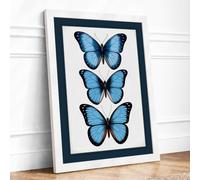 Butterflies in Blue Botanical Framed Wall Art Print A4 White
