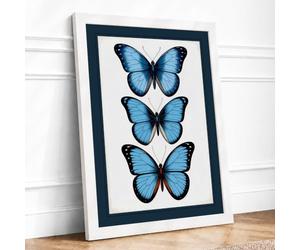 Butterflies in Blue Botanical Framed Wall Art Print A4 White