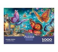 Butterflies Jigsaws 1000 Piece Puzzle in Moonlit Forest Art Impossible Educational Games Wall Decor Family Game for Adults And Kids 70x50cm/1000pcs