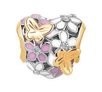 Butterflies Love Heart Charm Compatible with Pandora Bracelets Gold Pink White Flower Butterfly Birthday Christmas Auntie