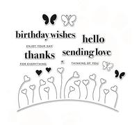 Butterflies Love Hearts Dies and Stamps Sets for Card Making Birthday Wishes,Hello,Thanks,Sending Love Words Phrase Metal Cutting Dies Coordinate Transparent Silicone Seal Stamps for DIY Scrapbooking