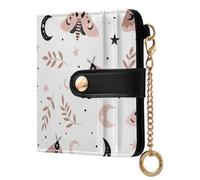 Butterflies Moons White Print Small Women Wallet RFID Blocking PU Leather Bifold Compact Card Holder with Zipper Coin Pocket Purse for Women Girls Ladies