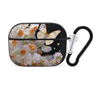 Butterflies Narcissus Flowers AirPods Pro 2 Case Cover, Shockproof Hard Shell Protective Case for Women Men, Compatible with Airpod Pro Case 2nd/1st Generation with Keychain-Black