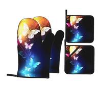 butterflies on black background Printed Pot Lid Gloves Set - Baking Oven Gloves, (500°F Temperature Resistant) Kitchen Cooking Heat Insulation Artifact
