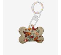 Butterflies On Flowers Printed Acrylic Bone-Shaped Pet Tag with Colorful Chain and Lovely Pet Identification Tag.