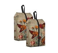 Butterflies On Flowers Printed Travel Shoe Storage Bag Waterproof Jacquard Fabric is Lightweight, with Strong Handle and Central Zipper.
