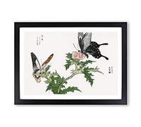 Butterflies on Pink Thistles by Morimoto Toko Framed Print | A2 Black Framed Wall Art | Ready to Hang | Modern Nature Picture | Living Room Bedroom Lounge Office