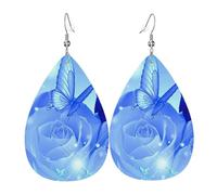 Butterflies On Roses Women'S Drop-Shaped Leather Earrings Are Suitable For Parties, Holiday Parties And Gifts.