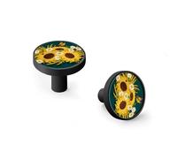 Butterflies on Sunflowers Cabinet Knobs and Wall Hooks, 6 Pack Modern Drawer Pulls with Black-Style-1 Base, Solid Zinc Alloy Handles for Kitchen, Bathroom, Dresser