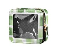 Butterflies on White Pink Leather Clear Small Makeup Bag for Purse Toiletry with Zipper Cosmetic Containers for Women Girls, Buffalo Plaid Green, One Size