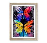 Butterflies Paint Splatter No.2 Framed Print | A3 Oak Framed Wall Art | Ready to Hang | Modern Nature Picture | Living Room Bedroom Lounge Office