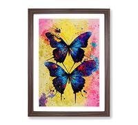 Butterflies Paint Splatter No.3 Framed Print | A3 Walnut Framed Wall Art | Ready to Hang | Modern Nature Picture | Living Room Bedroom Lounge Office