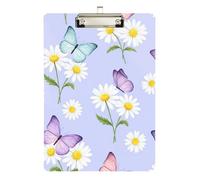 Butterflies Pastel Purple Acrylic Clipboard Writing Boards Cute Decorative Letter Size Clipboards with Low Profile Metal Clip for Women Men Teachers Nurses