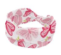 Butterflies Pink Wide Headbands for Women Non Slip Turban Headband Elastic Hair Bands Yoga Hairband Sweat Sports Workout Headwrap