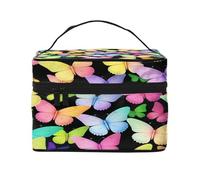 Butterflies -Print Waterproof Large Cosmetic Bag for Travel & Gym, Makeup Organizer with 4 Elastic Straps & Compartments,Premium Twill Fabric.
