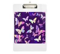 Butterflies Purple Acrylic Clipboard Writing Boards Hardboard Clipboard Standard Size with Low Profile Metal Clip for Nurses Teachers Coaches 12.5 x 9 Inches