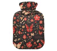 Butterflies Red Jungle Black hot Bottle Water Bag with Soft Cover, 2L Warm Compress for Pain Relief,Pain Relief,Bolsa para agua Caliente para Dolor