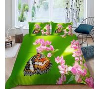 Butterflies Single Duvet Cover Set 3D Printed Pink Flowers Bedding Set Ultra Soft Microfiber Quilt Cover 150x200 cm for Single Bed with 2 Pillowcases with Zipper a-2145