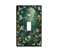 Butterflies Single Light Switch Cover Plate, Fantasy Nature Mushrooms Leaves Spring Green Plastic Standard Size Wall Switch Plates Accents for Living Room Bedroom Home Office Decor (Single)