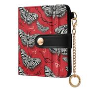 Butterflies Skulls Red Pattern Small Women Wallet Leather RFID Blocking Bifold Compact Card Holder with Zipper Coin Pocket Purse for Girls Ladies Women