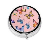 Butterflies Small Pill Box 3 Compartment Portable Pill Box for Purse Pocket Colorful Bird Mini Medicine Organiser for Daily Vitamin Fish Oil Storage